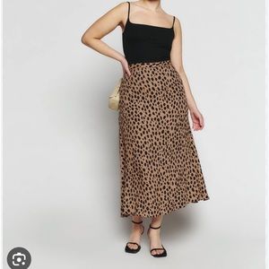 Reformation Womens Brown High Waisted Bea Leopard Print A Line Midi Skirt Size 8